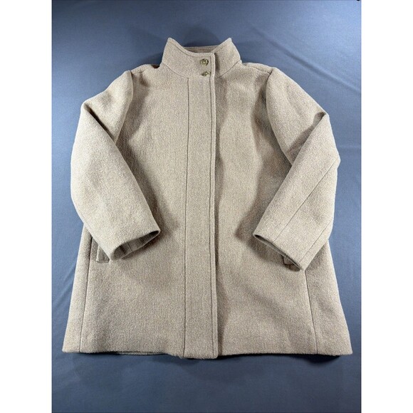 J Crew BU261 Womens Wool City Coat Long Sleeve Zip-Up Button Neck Tan 18 - Picture 2 of 14